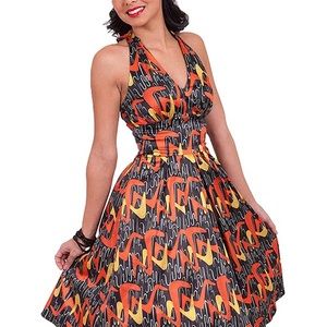 ✨ Tatyana Boomerang Halter Pin Up Dress - Size L - fun, atomic pattern! EU…
